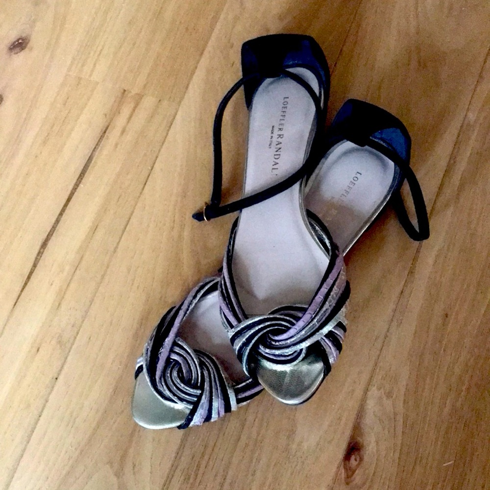 Loeffler Randall ankle strap sandals - black suede pink & gold snake